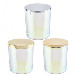 6oz Iridescent Glass Candle Jar With Gold Lids