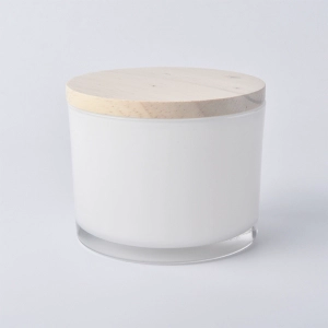 3 wick white glass candle jar with lid