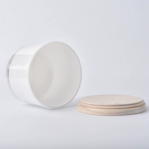 3 wick white glass candle jar with lid