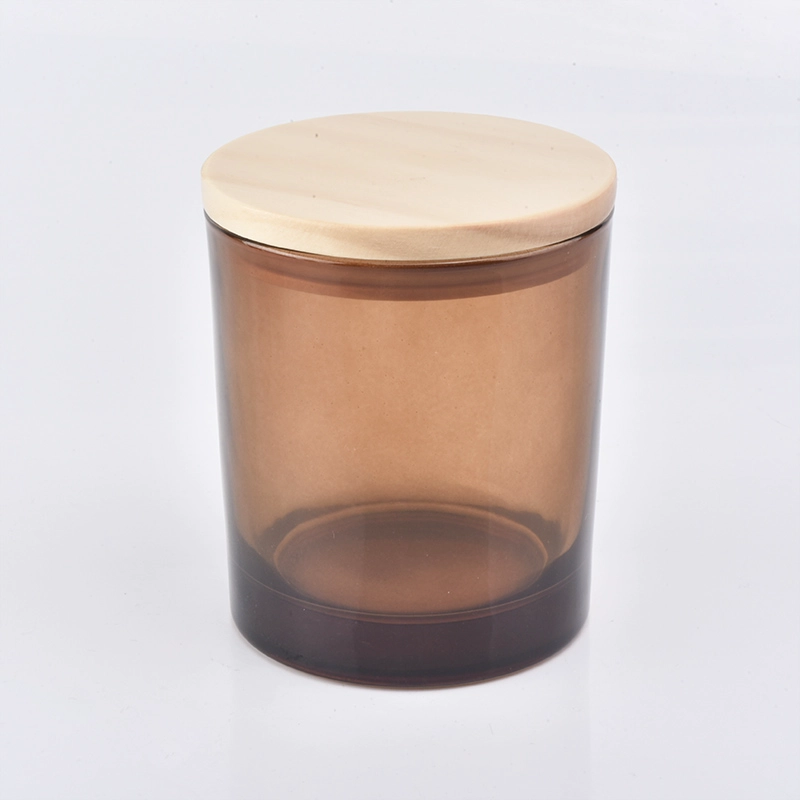 Wholesale Amber glass candle jars with wood lids