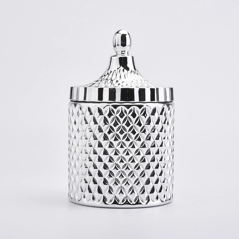 glass candle holder sliver luxury glass container with lid