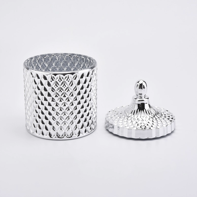 glass candle holder sliver luxury glass container with lid