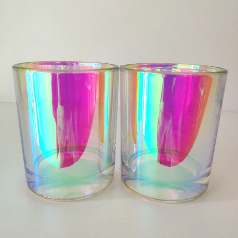 glass candle holder iridescent glass candle jar 12oz wax capacity