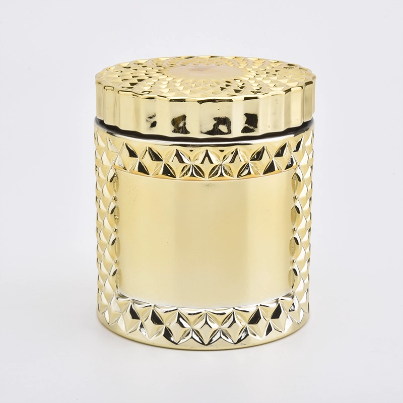 Luxury electroplating gold glass candle holder with lid Luxury electroplating gold glass candle holder with lid