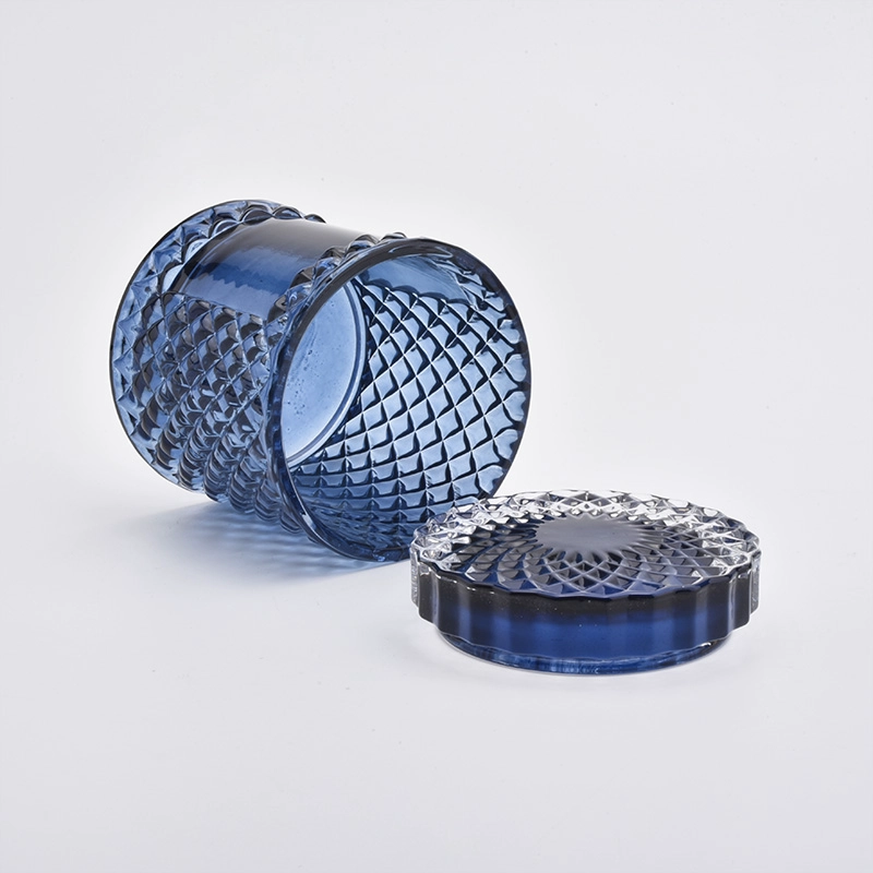 Glass candle jar with lid blue color candle holder for home decoration Glass candle jar with lid blue color candle holder for home decoration