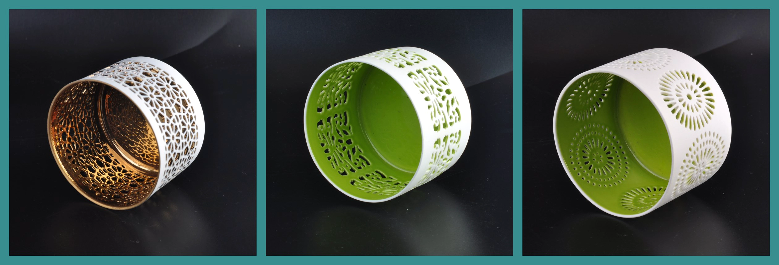 3\'\' White Ceramic Candle Holder With Green Inner 3\'\' White Ceramic Candle Holder