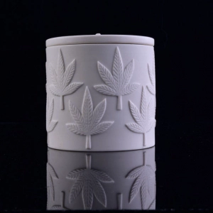 Custom Embossed Logo White Ceramic Candle Jar With Lid