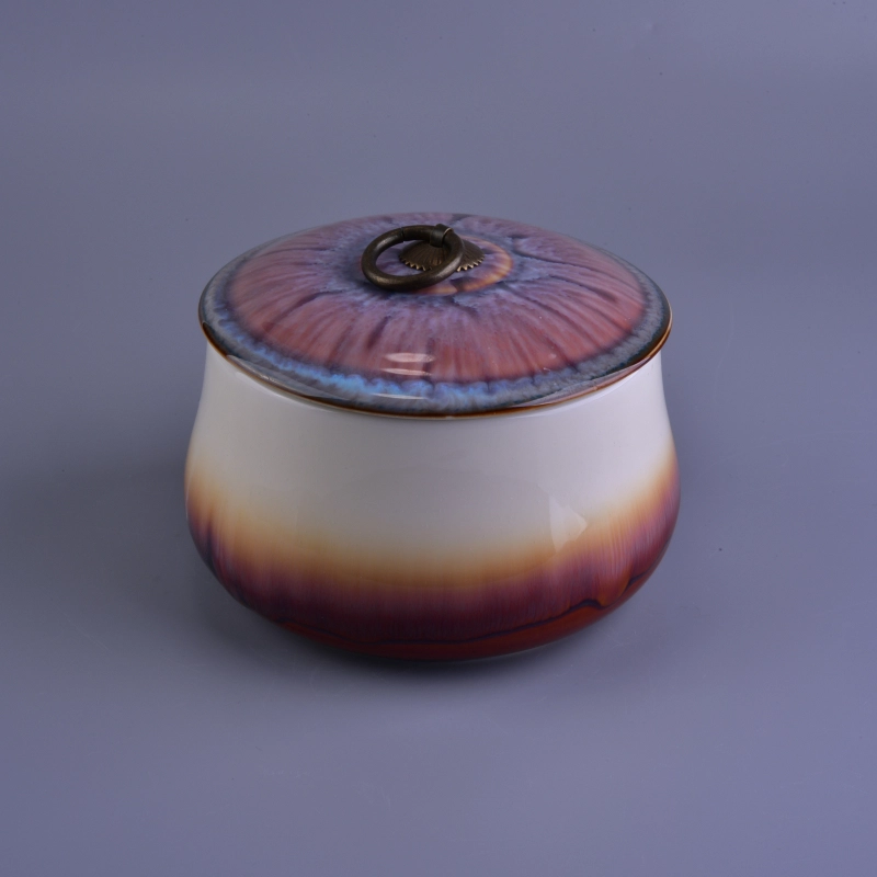 Big round ceramic jar candle holder with lid