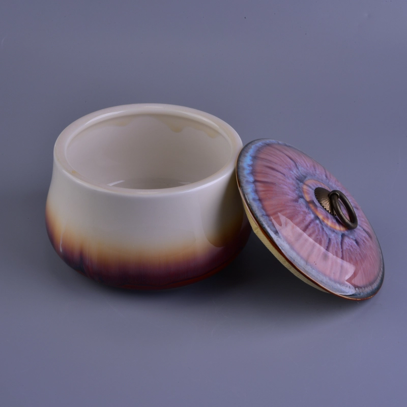 Big round ceramic jar candle holder with lid