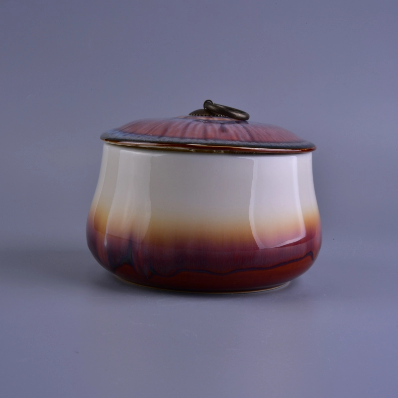 Big round ceramic jar candle holder with lid