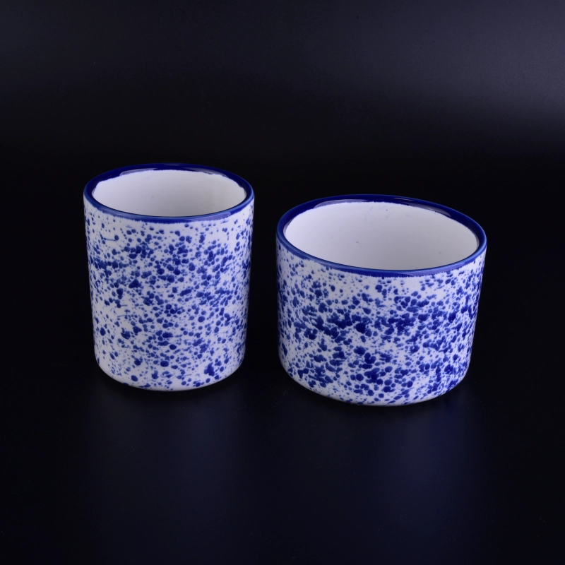 Home decorative blue pocking ceramic candle holders