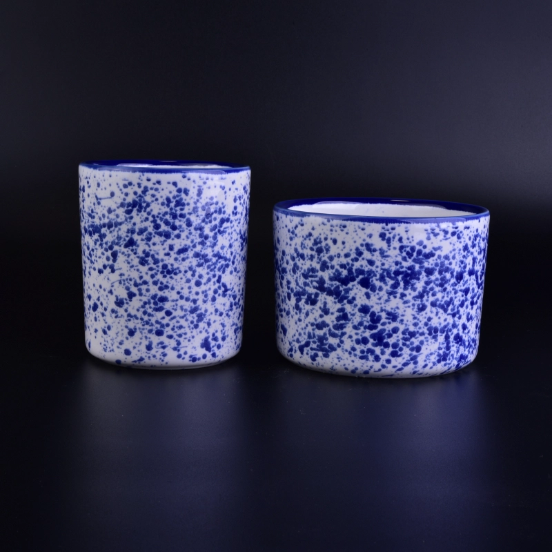Home decorative blue pocking ceramic candle holders