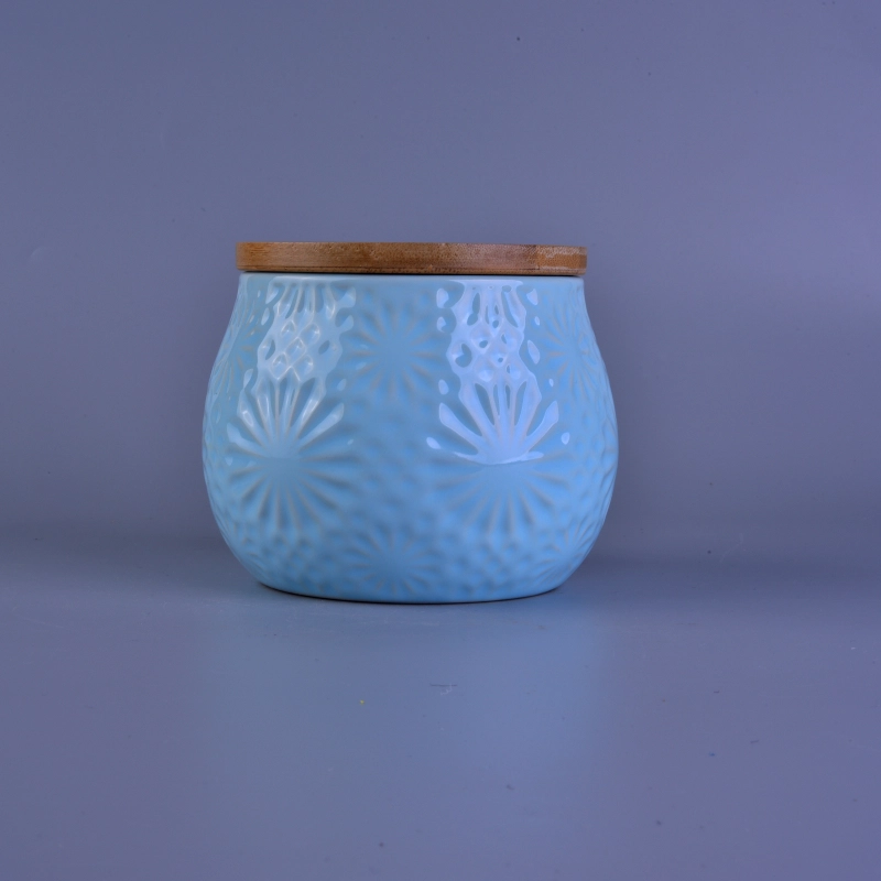 Hot sale personalized 18OZ ceramic candle jars with wood lid