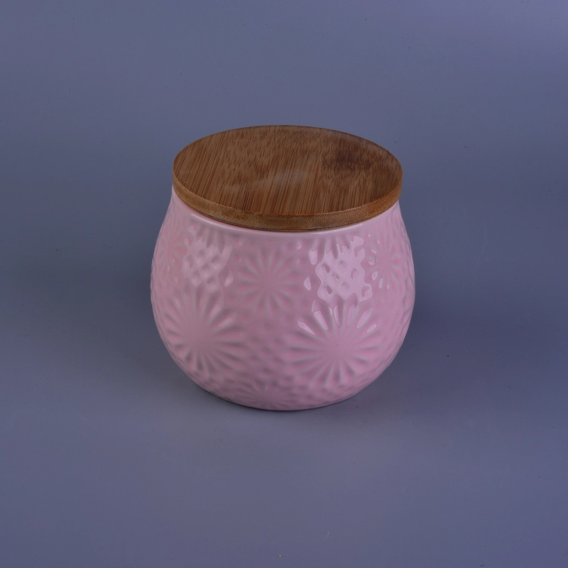 Hot sale personalized 18OZ ceramic candle jars with wood lid