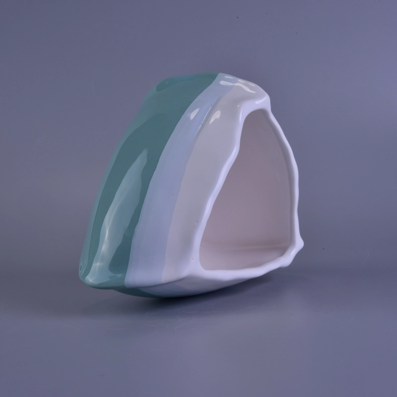 Triangle Shaped Colors Glazed Ceramic Candle Container for Candles Making