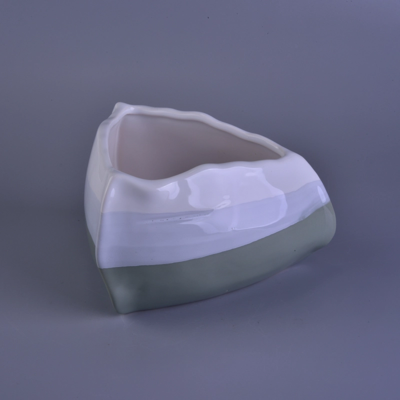 Triangle Shaped Colors Glazed Ceramic Candle Container for Candles Making