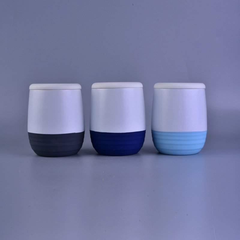 Fancy Rubber Painted Color Glazed Ceramic Candle Jar With PP Lid Sets Fancy Rubber Painted Color Glazed Ceramic Candle Jar With PP Lid Sets