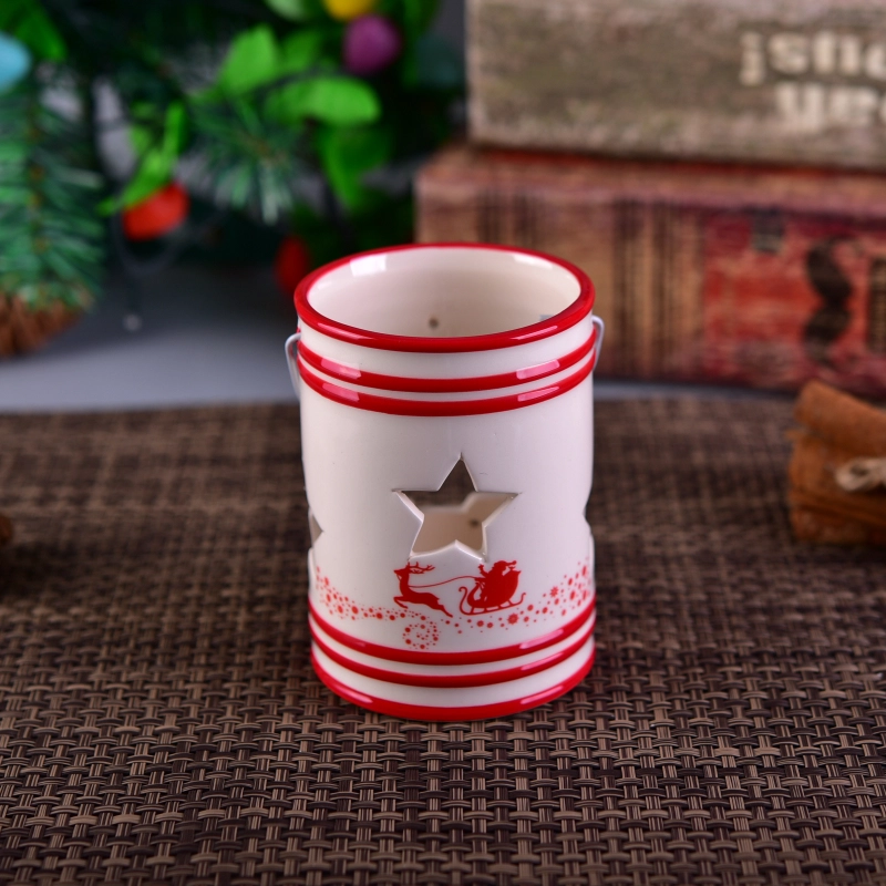 Festival Ceramic Candle Holder with Star Hollow for Christmas Gift Festival Ceramic Candle Holder with Star Hollow for Christmas Gift