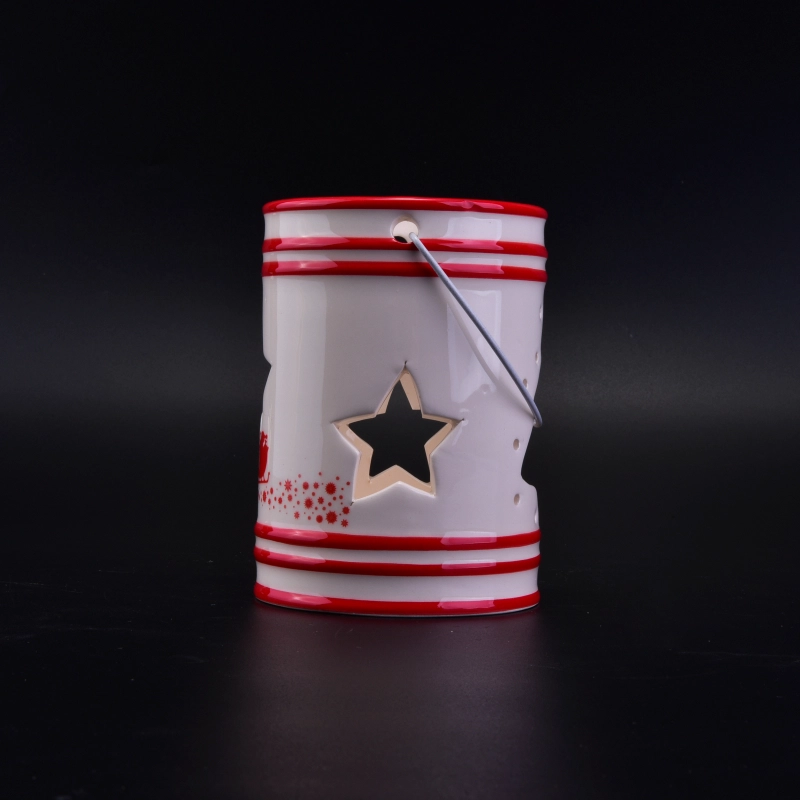 Festival Ceramic Candle Holder with Star Hollow for Christmas Gift Festival Ceramic Candle Holder with Star Hollow for Christmas Gift