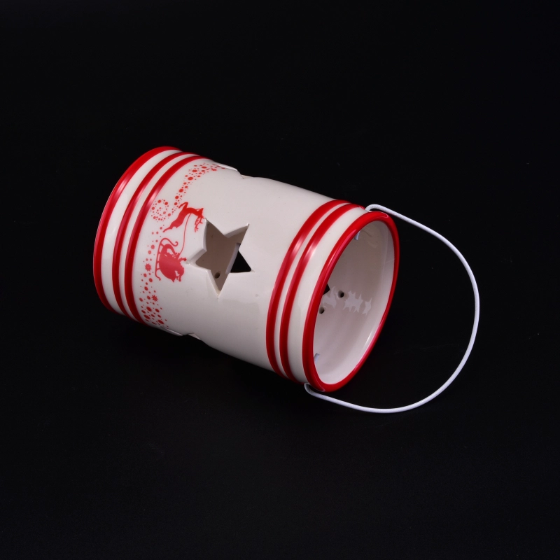 Festival Ceramic Candle Holder with Star Hollow for Christmas Gift Festival Ceramic Candle Holder with Star Hollow for Christmas Gift