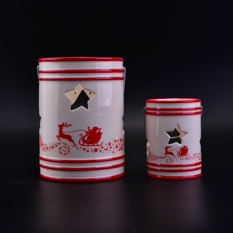 Festival Ceramic Candle Holder with Star Hollow for Christmas Gift Festival Ceramic Candle Holder with Star Hollow for Christmas Gift