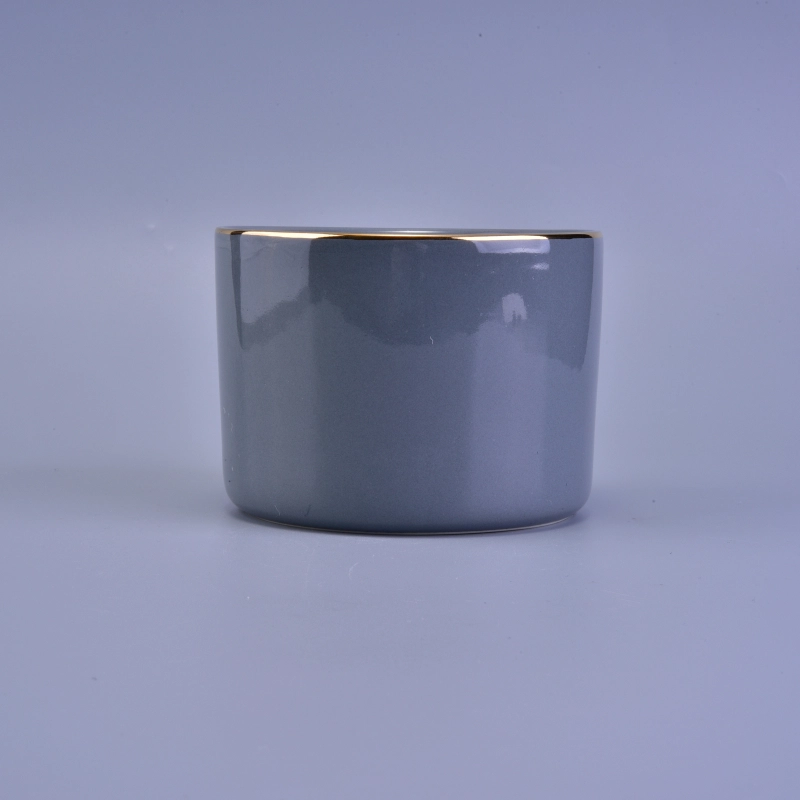 Gold Rim Ceramic Candle Vessel
