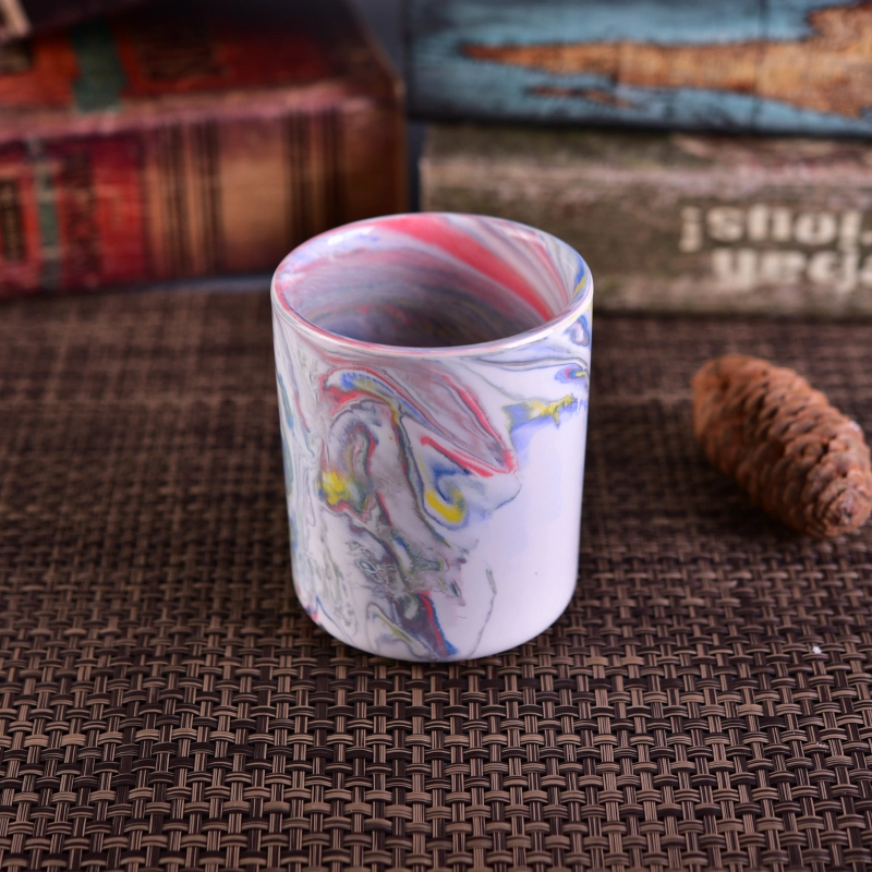 ceramic candle jar with marble pattern