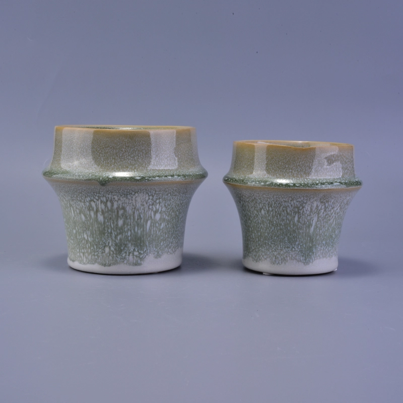 Light Green Bamboo Joint Flower Glazed Ceramic Scented Wax Candle Jar