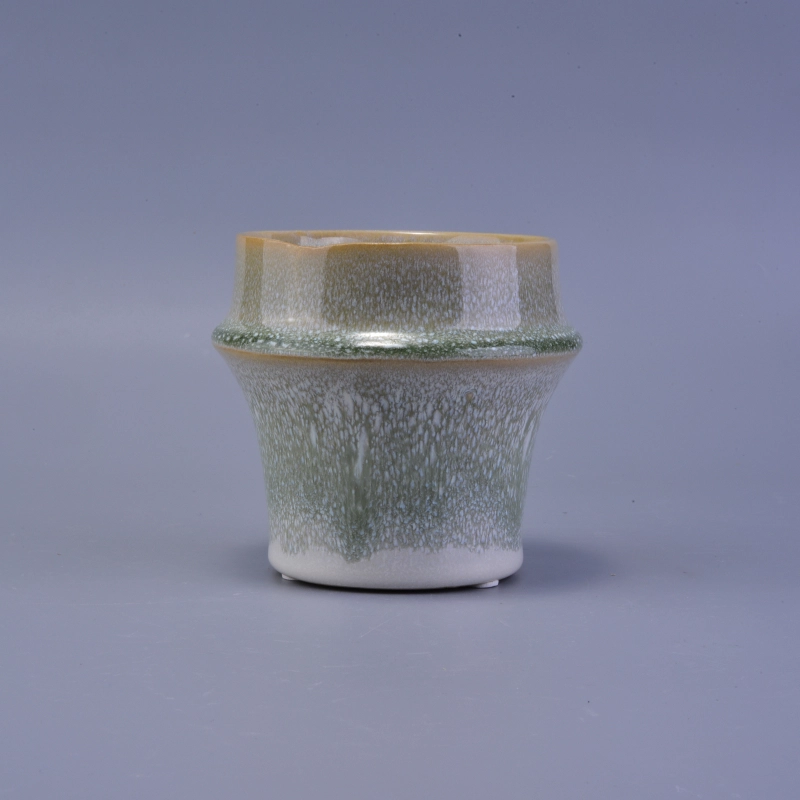 Light Green Bamboo Joint Flower Glazed Ceramic Scented Wax Candle Jar