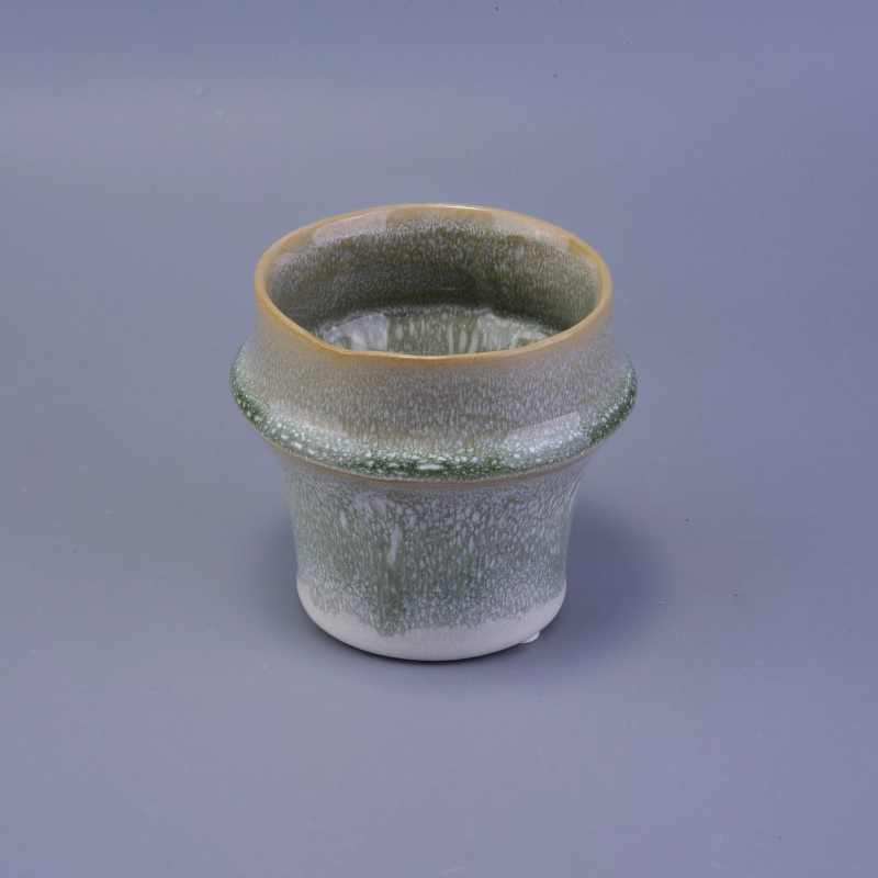Light Green Bamboo Joint Flower Glazed Ceramic Scented Wax Candle Jar