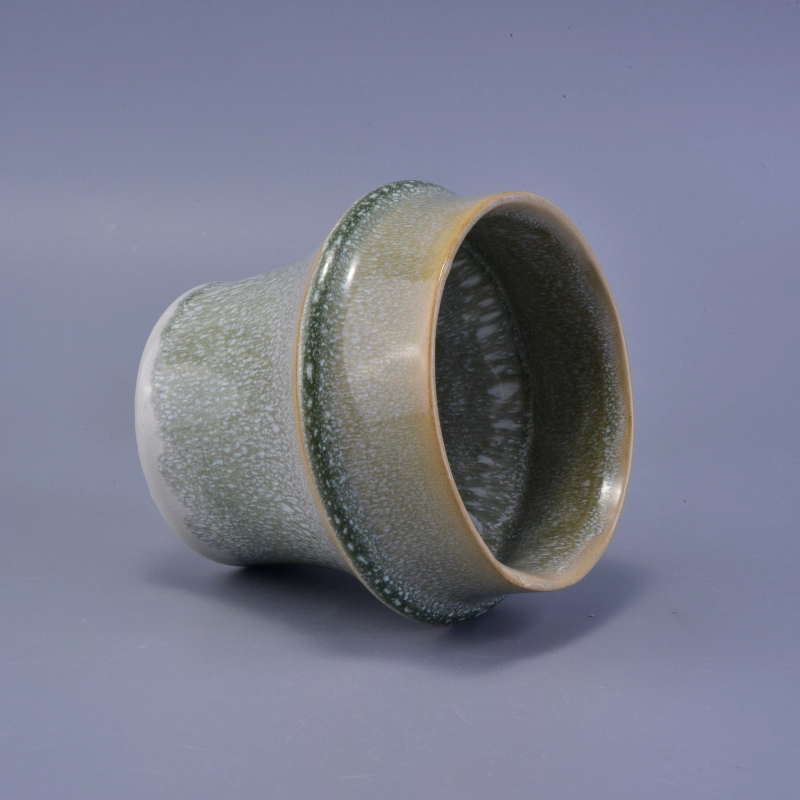 Light Green Bamboo Joint Flower Glazed Ceramic Scented Wax Candle Jar