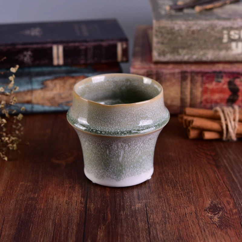 Light Green Bamboo Joint Flower Glazed Ceramic Scented Wax Candle Jar