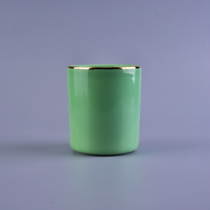 Hand painting gold rim green ceramic candle holder Hand painting gold rim green ceramic candle holder