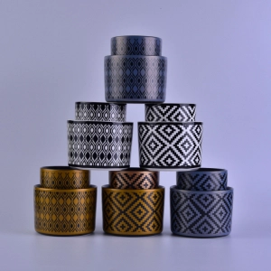 415ml Decal black printing ceramic candle holder