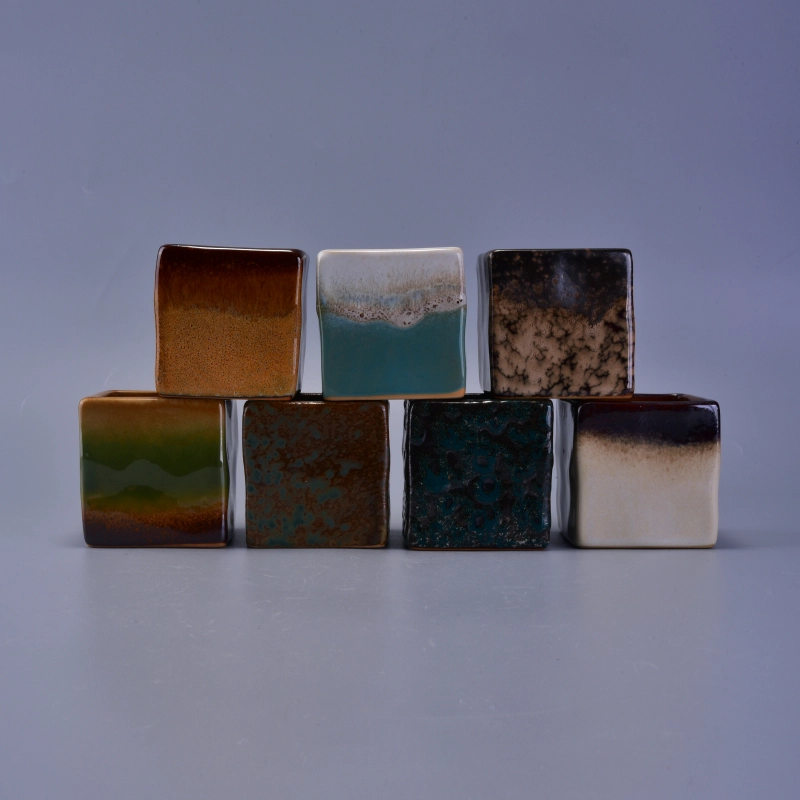 Transmutation Glazed Square Ceramic Candle Holder Transmutation Glazed Square Ceramic Candle Holder