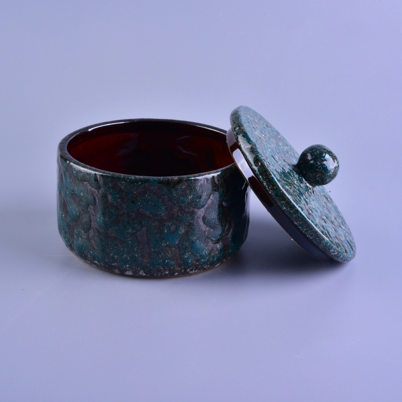 Vintage Transmutation Glazed Ceramic Candle Container With Lid for Wax Vintage Transmutation Glazed Ceramic Candle Container With Lid for Wax