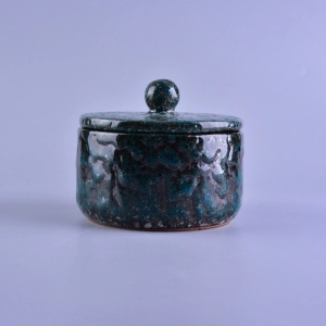Vintage Transmutation Glazed Ceramic Candle Container With Lid for Wax
