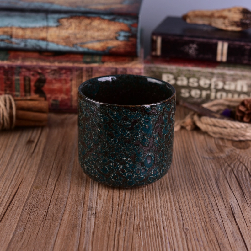 Rough shinny surface unique dark green glazed ceramic candle jar Rough shinny surface unique dark green glazed ceramic candle jar
