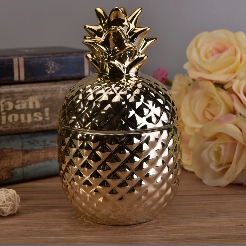 Hot selling newly arrived handmade gold pineapple ceramic candle jar with lids Hot selling newly arrived handmade gold pineapple ceramic candle jar with lids