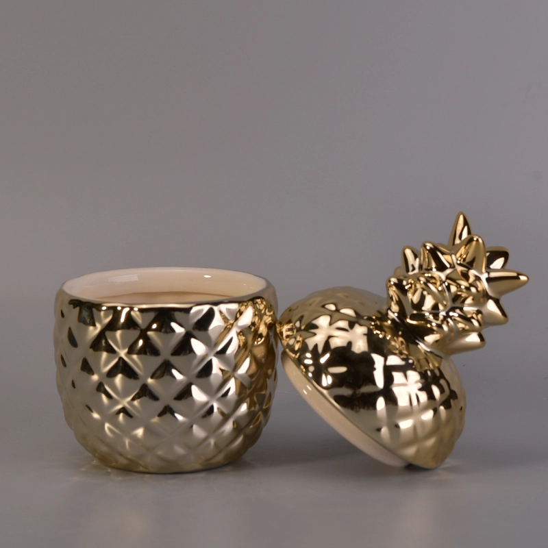 Hot selling newly arrived handmade gold pineapple ceramic candle jar with lids Hot selling newly arrived handmade gold pineapple ceramic candle jar with lids
