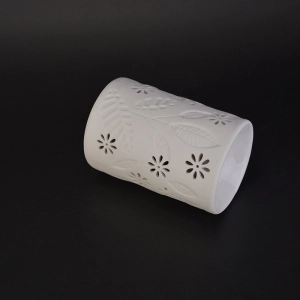 White leaves debossed ceramic candle burner