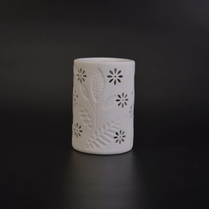 White leaves debossed ceramic candle burner