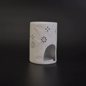 White leaves debossed ceramic candle burner