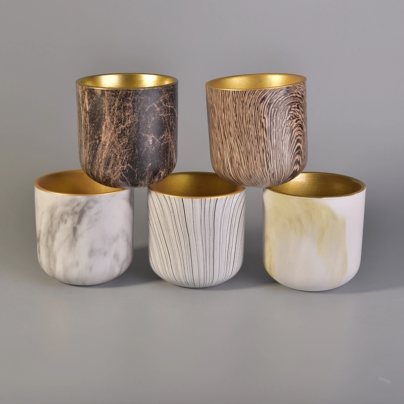 Tree Bark Pattern Ceramic Candle Vessel With Gold Electroplated Inside Tree Bark Pattern Ceramic Candle Vessel With Gold Electroplated Inside