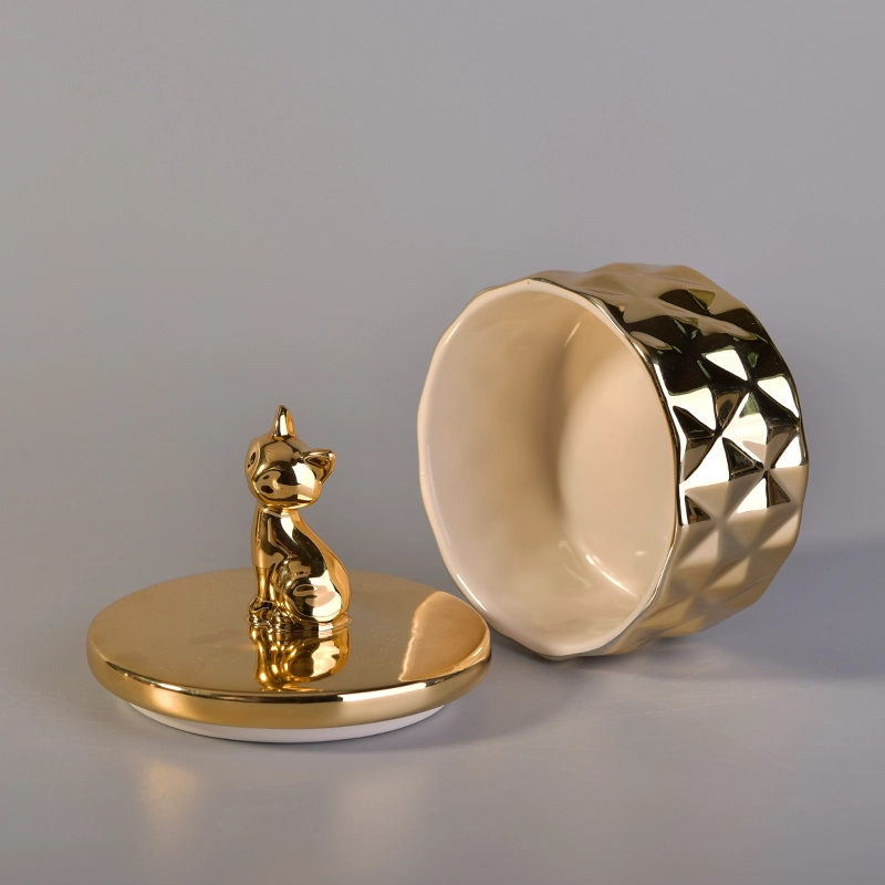New products gold ceramic candle holder vessels with lids