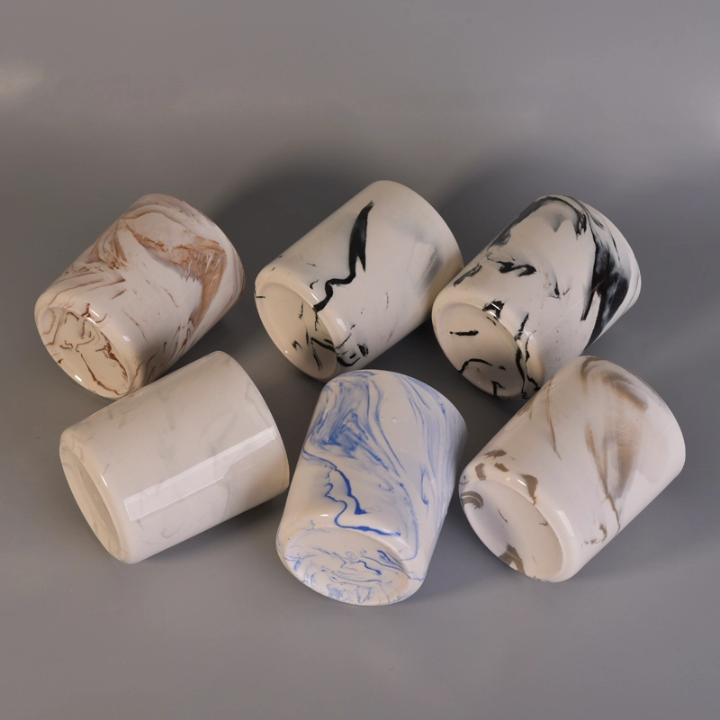 Round cylinder ceramic marble effect candle making jars Round cylinder ceramic marble effect candle making jars