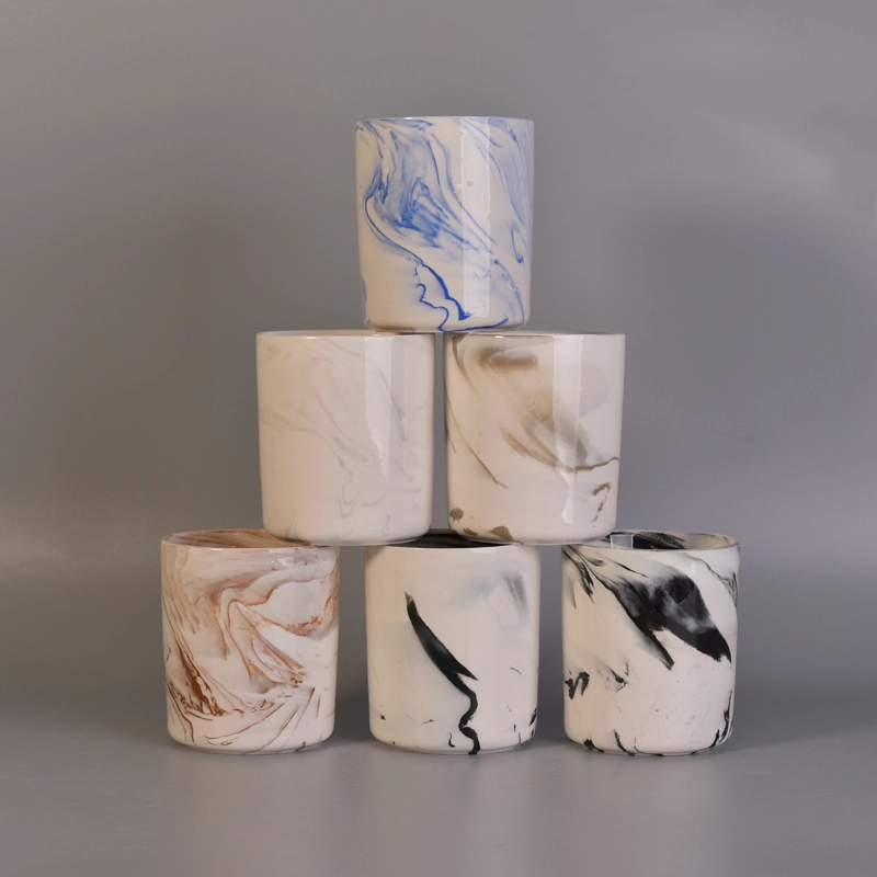 Round cylinder ceramic marble effect candle making jars Round cylinder ceramic marble effect candle making jars