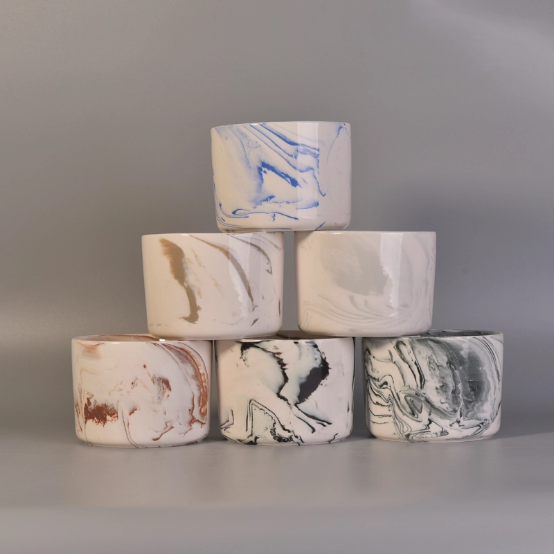 Home decoration marble glazed ceramic candle jars