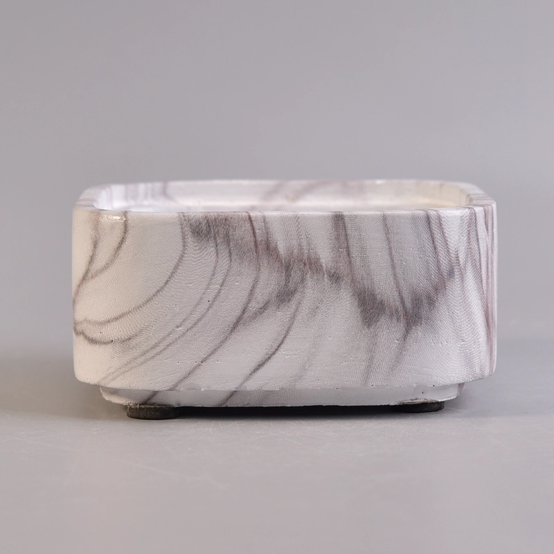 Square Shaped Water Transfer Printing Decorative Stackable Concrete Candle Vessel