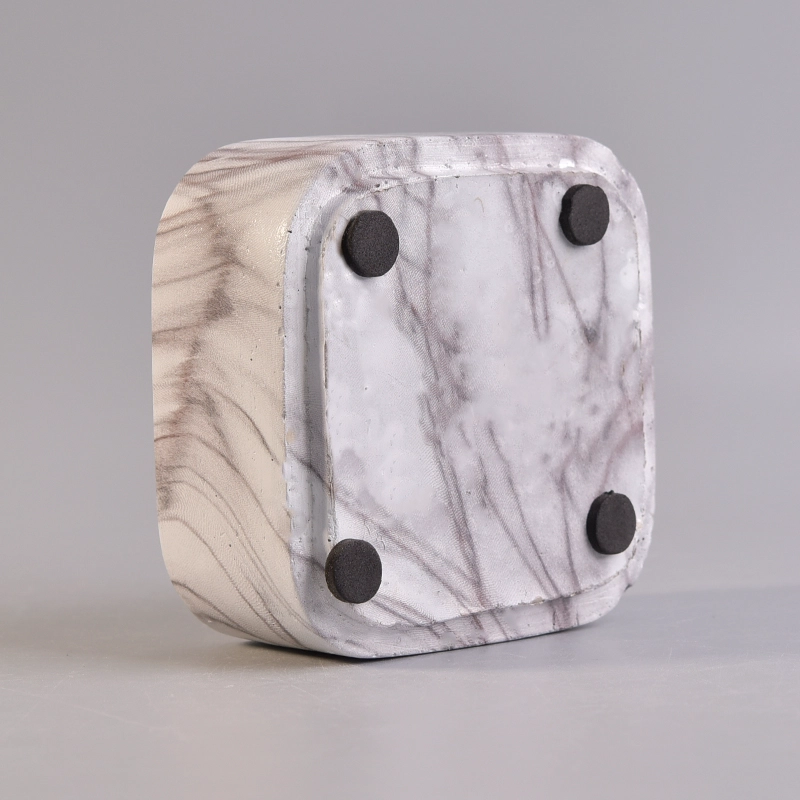 Square Shaped Water Transfer Printing Decorative Stackable Concrete Candle Vessel